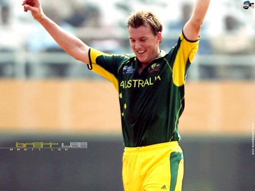 bret lee raise his hands after picking wicket. - bret lee raise his hands thanking almighty after picking wicket.