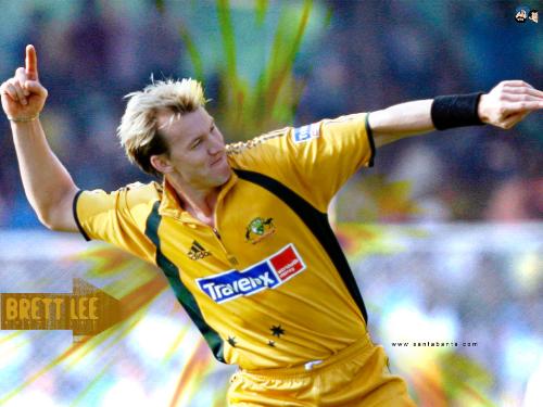 bret lee thumping into the air after picking wicke - bret lee thumping into the air after picking wicket. he offen does that when he picks up wicket.