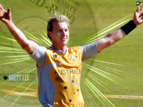 bret lee celebrating after picking up wicket. - bret lee celebrating after picking up wicket. he often runs down the pitch towards wicket keeper to celebrate his wicket.