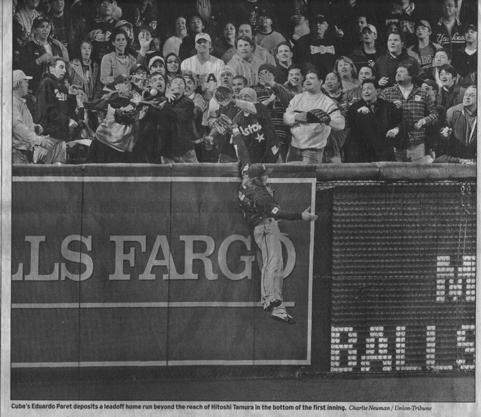 My Friends and I at the 2006 World Baseball Classi - See if you can find me.

:?)

Ok, I&#039;ll give you a hint: I&#039;m not the Japanese out fielder who jumped 12&#039; off the ground trying to catch this home run. I&#039;m fourth row all the way on the left of the pic. The ball landed right in front of me but just out of my reach. A tug-o-war started between an older guy and a very excited young man. The older guy held his own for a while but when the younger guys friends started jumping in, wisdom gave way and he let go. 

Best baseball game I&#039;ve ever been to!


:?)