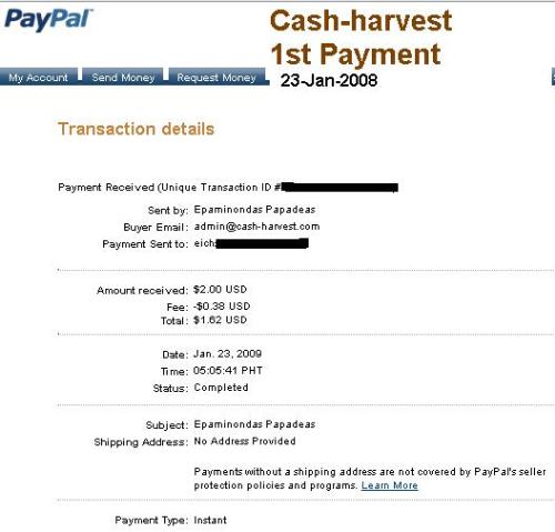 Cahs-harvest Payment - First payment from Cash-harvest.com