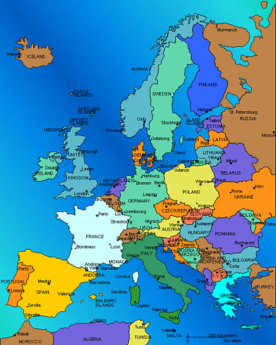 Map of Europs - Geographical map of Europe where you can see all European countries. Great guide for your Europe trip plans.
