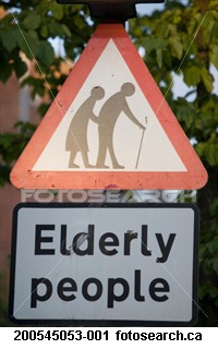 All too real but humorous road sign! - Sad but true road sign depicting elderly crossing the street