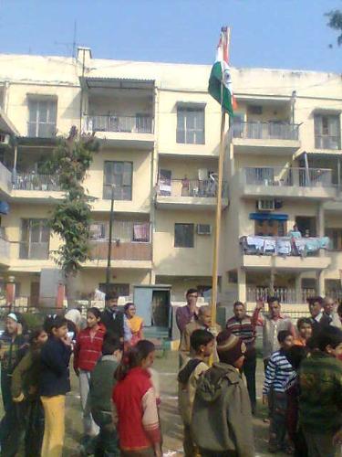 Hoisting Indian National Flag - Today, we celebrated India's 60th Republic Day. We hoisted Indian National Flag and sang National Anthem.
