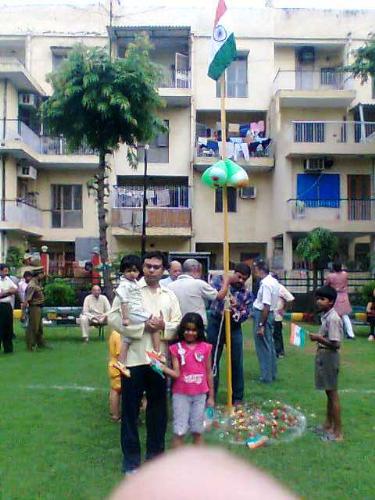 Flag hoisting ceremony - My son and grand-children after flag hoisting ceremony on Republic day.