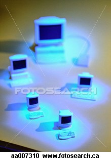 photo of a network of computers - photograph of a network of smaller computers connected to one another