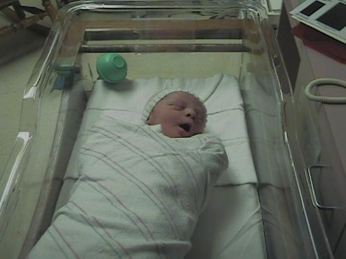 Sebastian in hospital - This is my son about 15 minutes after he was born via c-section