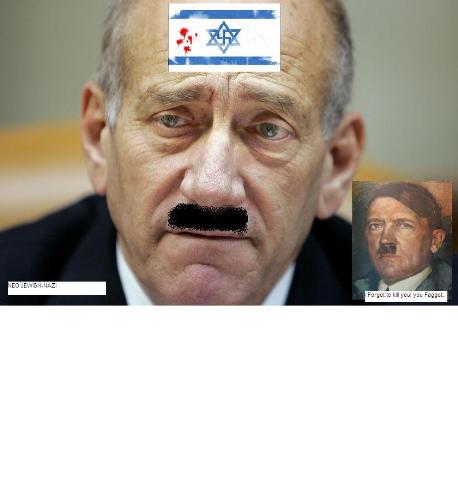 olmert have become another hitler of 21st century - In the picture there is a face similarity and the goal's are defined of both Terrorist's Adolf Hitler and Ehud Olmer.i have done some paint-work with it and i hope you will definitely somehow agree with me on the issue .!