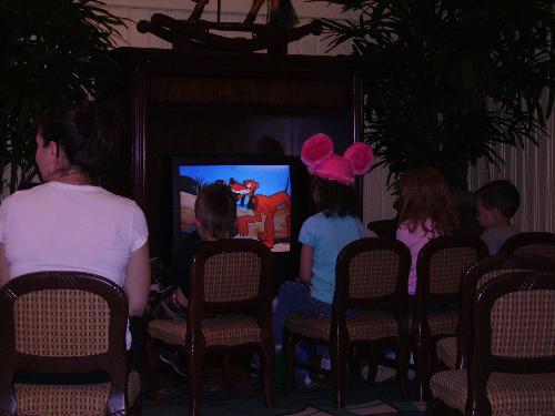 disney hotel - my daughter watching tv at the disney hotel lobby