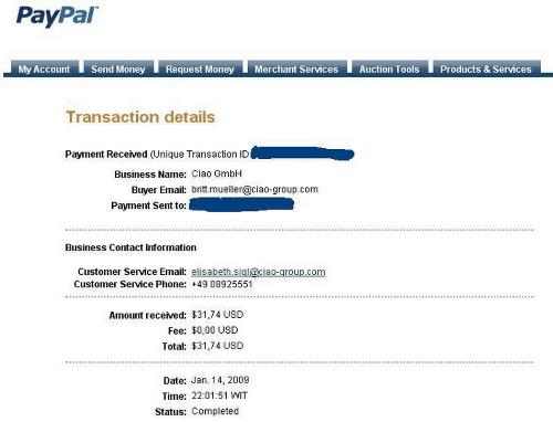 $ 31,74 from Ciao  - My Ciao Payments for December 2008 activities