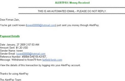 Proof of PayMent at FairField Funds - Proof of my first PayMent at FairField Funds for Alertpay investment. 