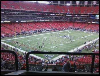 Football - This is a picture i took at the atlanta falcons football game. I got to sit in the pepsi suite. It is just above the endzone it was great!!