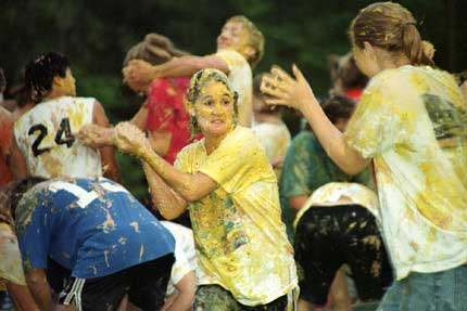 food fight - a food fight between college students.