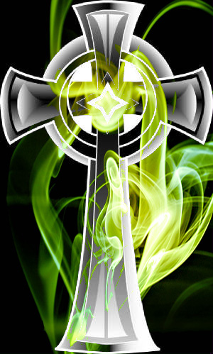 Celtic Cross with Green Smoke/Fire - I had photoshoped the Green Smoke/Fire to where it looks like the smoke/fire is climbing up the cross. I like it because I made it and my favorite color is green. =)