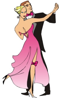 Couple Dancing - A woman wear pink dress, man wear black suit and pink bow-tie. They dance together holding hands together.