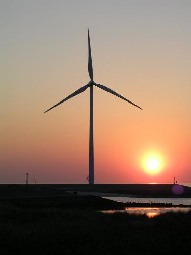 sun set with wind power mill - the netherlands 2008