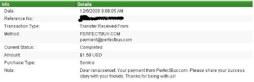 Perfect bux payment proof snapshoot - This is a snapshot of my perfectbux.com payment. Perfect bux payment proof snapshoot - This is a snapshot of my perfectbux.com payment.
