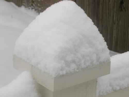 snow on deck railing - snow on deck