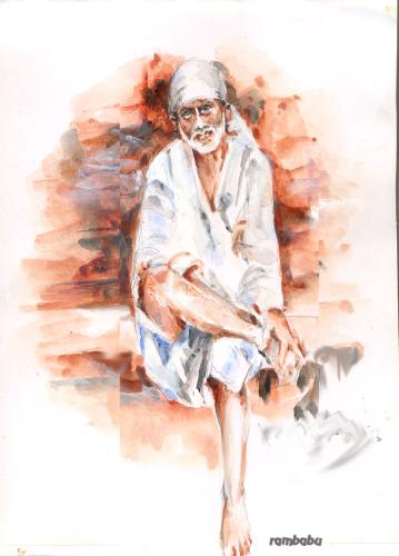 A wash drawing of Satya sai baba,India. - A wash drawing is done with very limited colours to retain the subtlety of the texture A wash drawing of Satya sai baba,India. - A wash drawing is done with very limited colours to retain the subtlety of the texture