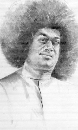 A wash drawing of Satya sai baba - portrait of Satya sai baba done in wash by me