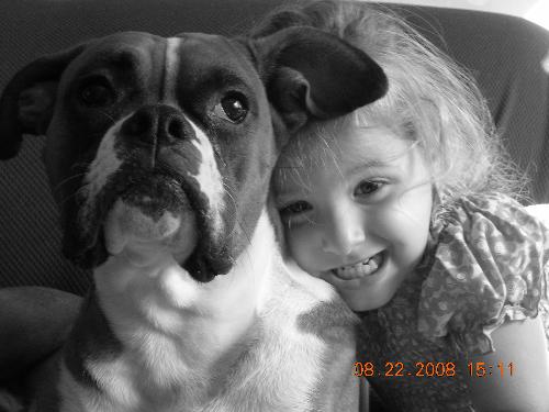 Lexi loving Bandit  - Awww :D Cute Lexi and Bandit the boxer dog :D