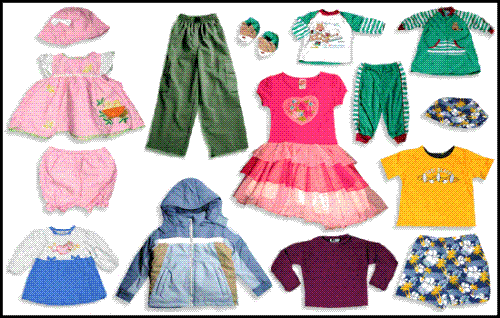 Clothing - Kids clothing from a wholesale store.