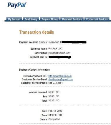 Pickjack payment proof - My first payment online