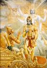 Krishna imparts his teaching to his friend Arjuna - This is where The great Bhagavad-gita Spoken by Lord krishna to his intimate friend Arjuna while battling against to his relativs in Kurushetra.Arjuna bewildered himself after saying why i need to kill my own kinsman just for land.Than the lord krishna begins with the word 'SOUL' and it's 'ETARNAL NAURE OF IT'.