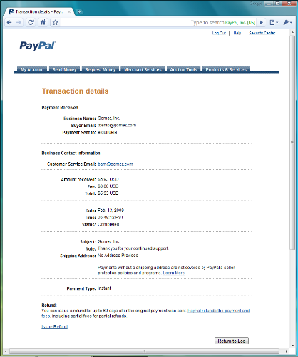 January 2009 Gomez Peer Payment - Gomez Peer Payment for January 2009.
