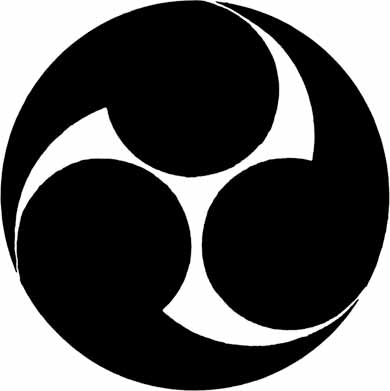 Mitsu Tomoe - The mitsu tomoe can be found on Buddhist and Shinto temples, as well as on a Japanese Mon or family crest. The design was also incorportated into the national flag of Okinawa.