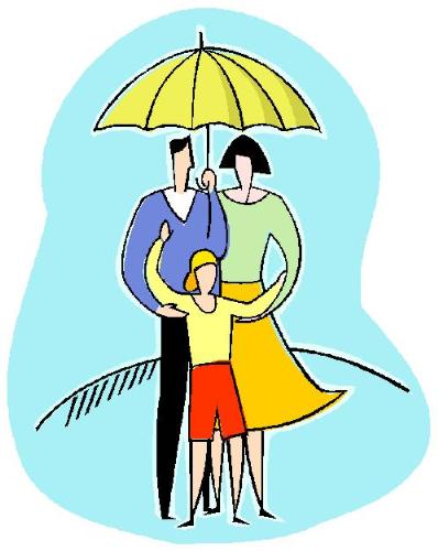 Parenting - Parents are looking after their little child protecting her from a rain with holding an umbrella above little girls head.