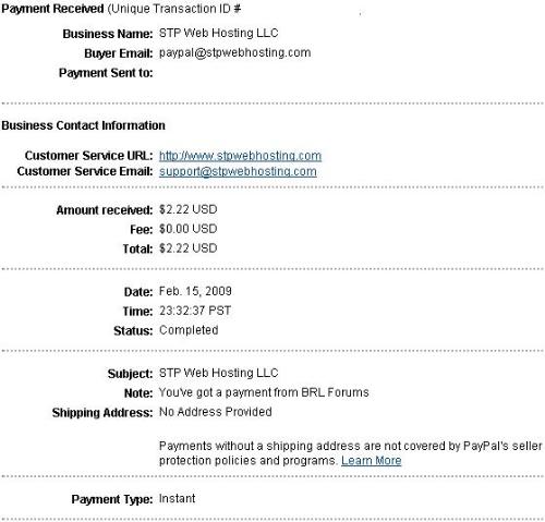BRL webmaster forum payment proof, payment receive - BRL webmaster forum payment received in 15th Feb, 2009