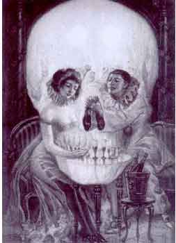 skulltable. - Prince and Princess in a haunted palace meeting for dinner.Try observing the picture but don't get scared with te skull..