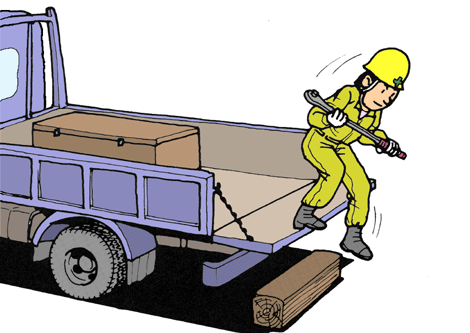 Fell down - Slips when getting down from a truck