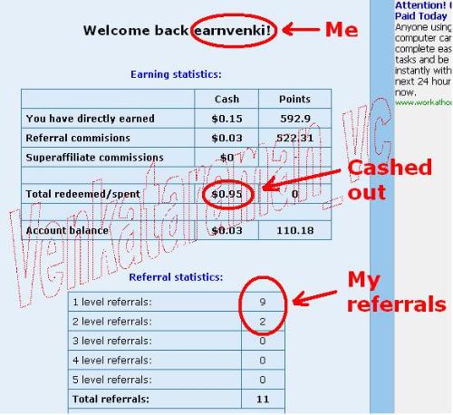 My GreatPtr Earnings - The earnings within 20 days from one PTR site. Without huge downline.