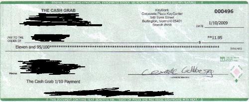 Check from The Cash Grab - This is a payment I recieved from the cash grab a paying site.