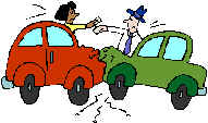 Car Crash - A car crash with two cars, one red and one green.