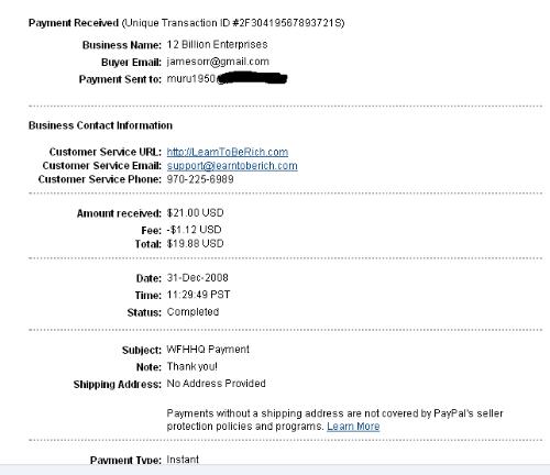 Payment from WFHHQ - This is my first payment from WFHHQ