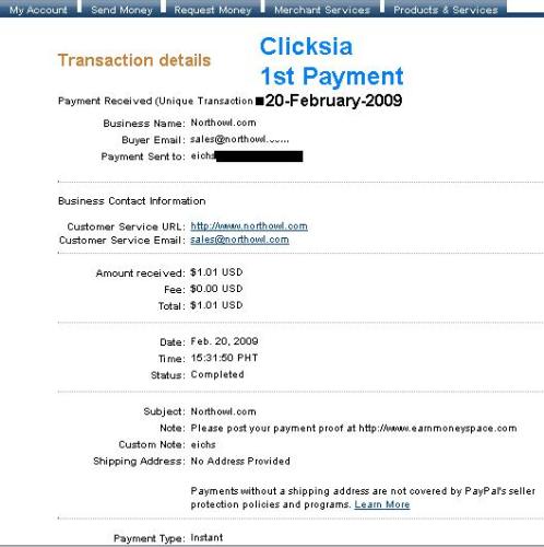 Clicksia 1st Payment - First payment from Clicksia.com