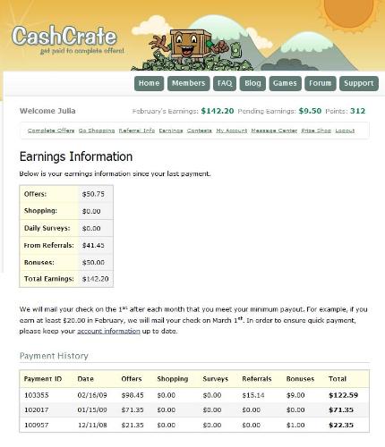 Screenshot of earnings - This screenshot is of my earnings as of February 28 09!