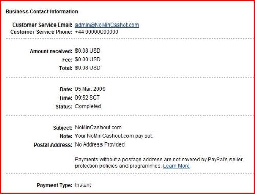 No Min cash out payment proof - first proof - nomincashout payment proof