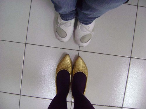 flats or rubbershoes? - gold flats and rubber shoes...