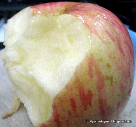 half eaten apple - Apples are though to have negative calories Photo from: http://yesterdaymeal.blogspot.com where I keep a food photo-log.