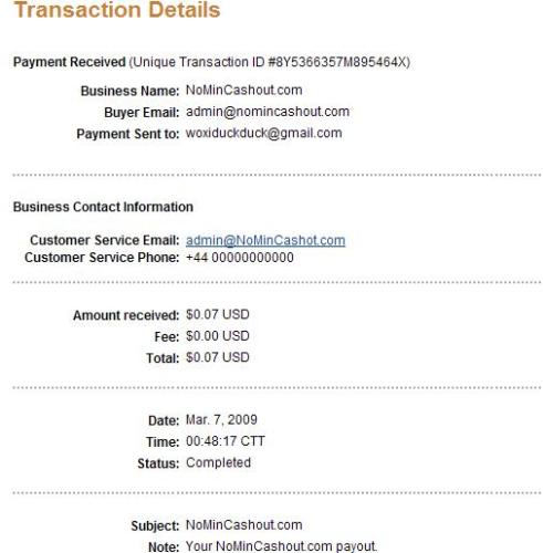 No Min Payout Proof - This is a proof of my payout from NoMin.