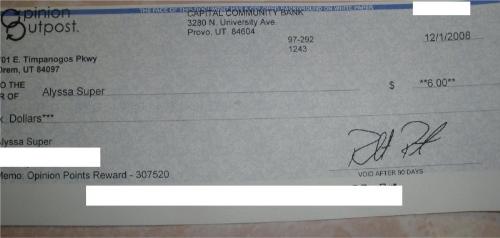 My Cash Crate check. - My first (and last) check from Cash Crate =) They're legit & pay - although I decided after getting that first check that I liked another GPT better. :)