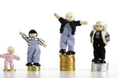 Money - Figurines standing on piles of coins
