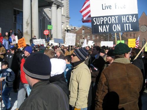 'paper terrorists' in action -  A rally outside the state house in Concord New Hampshire in support of HCR 6, a resolution afirming state soviergnty. Or, 500 'paper terrorists' in action