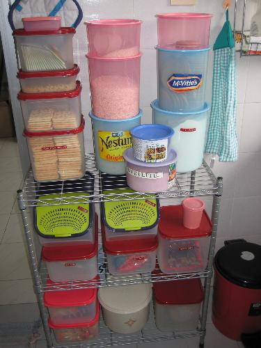 Tupperwares that I use - Makes the kitchen shelves look very neat and tidy and well organized. Contents last longer and usually exceed expiry date and is still fresh because containers are water tight and air tight. - worthy investment.