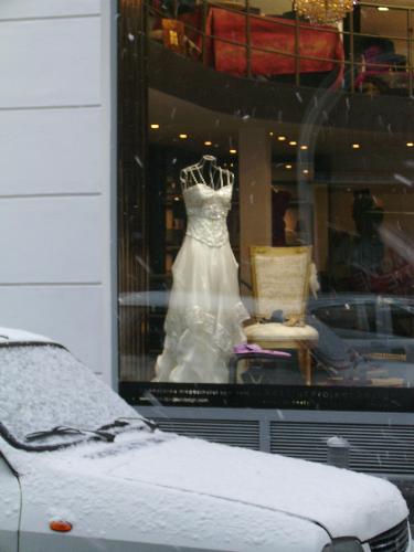 Wedding dress... or not - This is not sold as a wedding dress, but it may as well be one, as the model and beauty is suited for any bride. This is a photo i taken in my city center when i laid my eyes on this beautiful model dress.