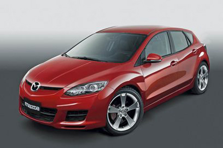 A Mazda 3 car - a photograph of a red Mazda 3